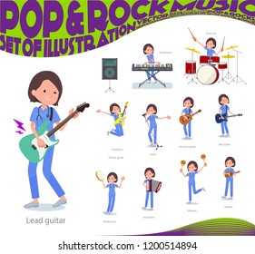 A set of Surgical Doctor women playing rock 'n' roll and pop music.There are also various instruments such as ukulele and tambourine.It's vector art so it's easy to edit.