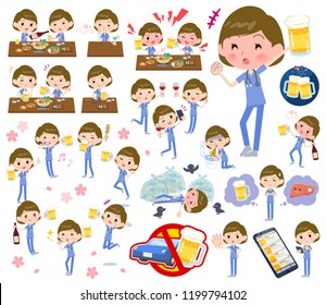 A set of Surgical Doctor women related to alcohol.There is a lively appearance and action that expresses failure about alcohol.It's vector art so it's easy to edit.