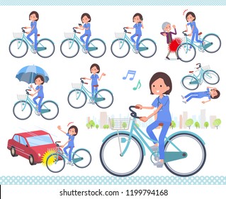 A set of Surgical Doctor women riding a city cycle.There are actions on manners and troubles.It's vector art so it's easy to edit.