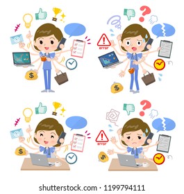 A set of Surgical Doctor women who perform multitasking in the office.There are things to do smoothly and a pattern that is in a panic.It's vector art so it's easy to edit.