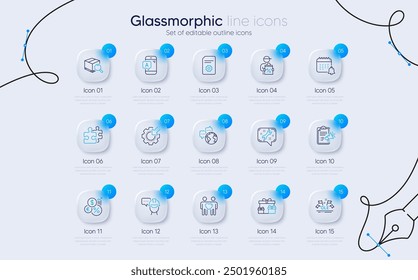 Set of Surprise boxes, Inflation and Friends couple line icons for web app. Ab testing, File settings, Spanner icons. Seo gear, Puzzle, Megaphone checklist signs. Search package, Foreman. Vector