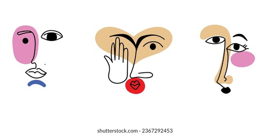 Set of surreal faces, concept minimalist vector illustration.