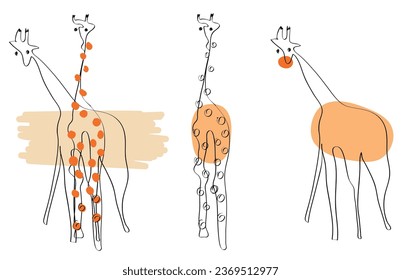 Set of Surreal Giraffes, concept minimalist vector illustration.