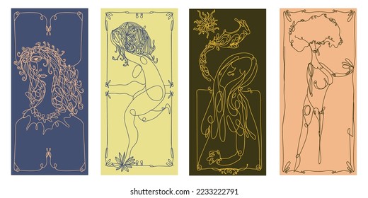 Set of surreal woman pose, line art style, and made in vector file.