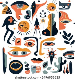 Set of surrealism elements. Flat vector illustration