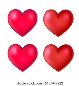 Set of surround realistic hearts with and without shadow. Vector illustration.