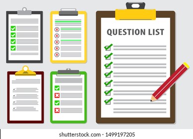 set of survey list or questionnare list report in flat style. easy to modify.