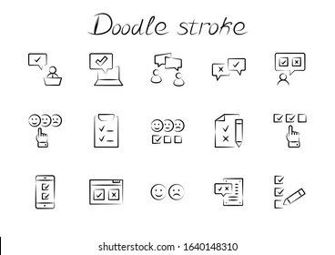 Set of Survey Related Vector Line Icons. Contains such Icons as Smile, Sad, Review, Click, Check, Customer Opinion, Web Survey and more. Editable Stroke. 32x32 Pixels