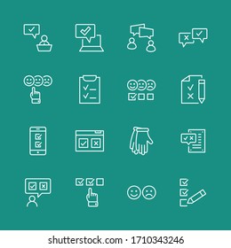 Set of Survey Related Vector Line Icons. Contains such Icons as Smile, Sad, Review, Click, Check, Customer Opinion, Web Survey and more. Editable Stroke. 32x32 Pixels