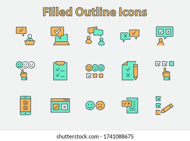 Set of Survey Related Vector Line Icons. Contains such Icons as Smile, Sad, Review, Click, Check, Customer Opinion, Web Survey and more. Editable Stroke. 32x32 Pixel Perfect