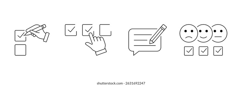 Set of Survey user icon collection. Including question, opinion, satisfaction, opinion, research symbol.