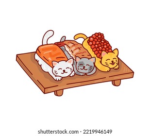 Set of sushi cats. Draw vector illustrations