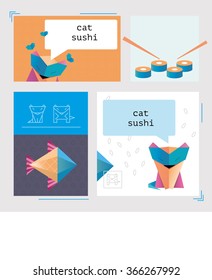 Set of sushi and cats. 
origami