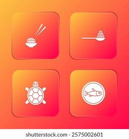 Set Sushi, Caviar on a spoon, Turtle and Served fish plate icon. Vector