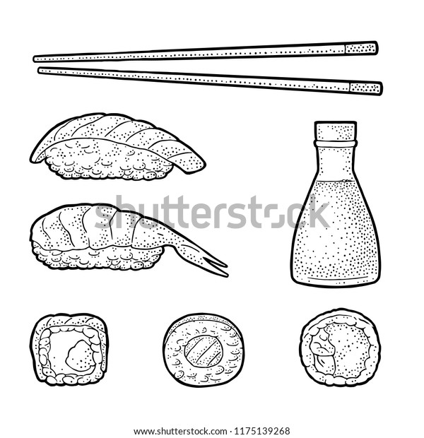 Set Sushi Chopsticks Wasabi Nigiri Rolls Stock Vector Royalty Free