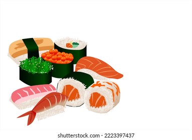 set sushi delicious japan vector