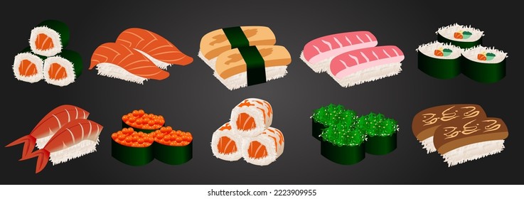 set sushi delicious japan vector