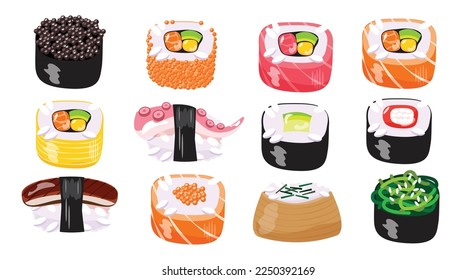 Set of Sushi elements vector illustration