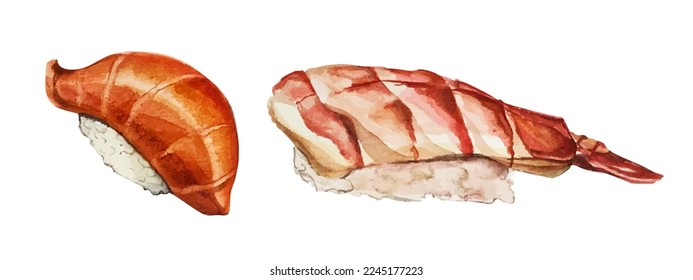A set of sushi with fish and shrimp