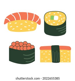 Set of sushi, flat illustration.