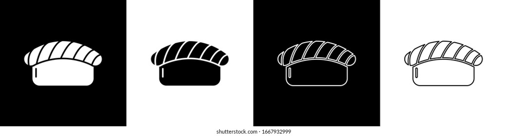 Sushi-Symbol einzeln auf schwarz-weißem Hintergrund. Traditionelle japanische Küche. Vektorillustration-Illustration