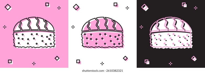 Set Sushi icon isolated on pink and white, black background. Traditional Japanese food.  Vector