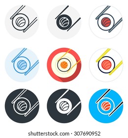 Set of sushi icons in different styles isolated on white background.