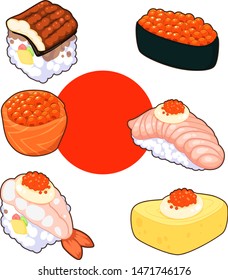set of sushi. Japanese food for decoration.