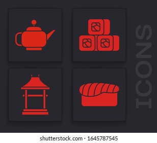 Set Sushi, Japanese tea ceremony, Sushi and Japan Gate icon. Vector