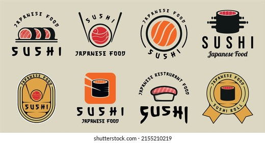 set of sushi logo vintage vector illustration template icon graphic design. bundle collection of various japanese food for business restaurant