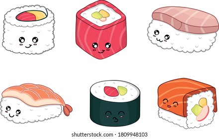 
Set of sushi and nigiris in vector illustration