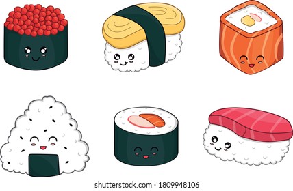 
Set of sushi and nigiris in vector illustration