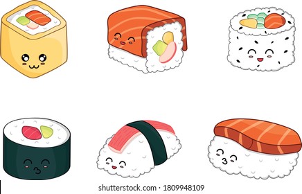 
Set of sushi and nigiris in vector illustration