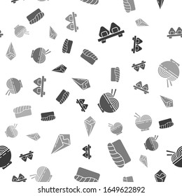 Set Sushi on cutting board, Sushi, Asian noodles in bowl and chopsticks and Temaki roll on seamless pattern. Vector