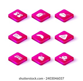 Ponga Sushi en la tabla de corte, el bol de arroz con palillos, galletas de la fortuna chinas, Dumpling, y la caja de papel de tallarines asiáticos e icono de palillos. Vector