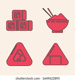 Set Sushi, Sushi, Rice in a bowl with chopstick and Sushi icon. Vector