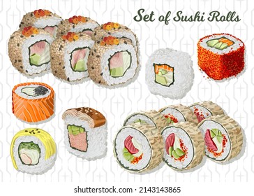Set of sushi rolls. Isolated vector illustration.