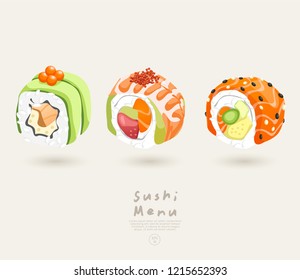 Set of Sushi Rolls : Vector Illustration