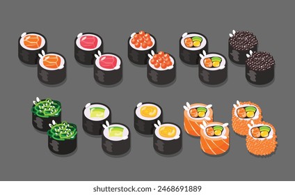 set of Sushi rolls vector illustration