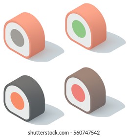 Set of sushi rolls.Vector isometric illustration. Isolated on white.