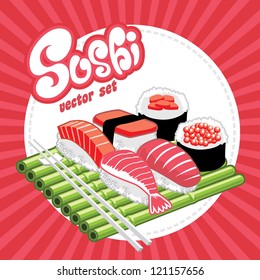 a set of sushi vector, all is separated and editable