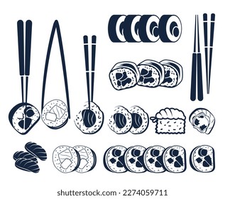 Set Of Sushi Vector Asian Food Set, Creative Design, And illustration. Premium Vector. Creative Hi-Quality Unique Sushi Clip Art Illustration Vector.