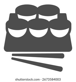 Conjunto de sushi con palillos de madera icono sólido, concepto de comida japonesa. Gráficos de Vector. Sushi a bordo, muestra de comida rápida sobre fondo blanco, icono de estilo de glifo para móvil o Diseño web