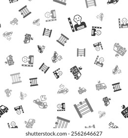 Set Suspect criminal, Prison window, TV News car and Burning on seamless pattern. Vector