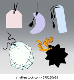 Set suspended labels of various shapes. Hand drawing illustration. 