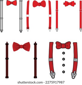 Set Of Suspender Bow Tie Clothing Illustration Vetor