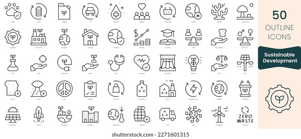 Set of sustainable development icons. Thin linear style icons Pack. Vector Illustration