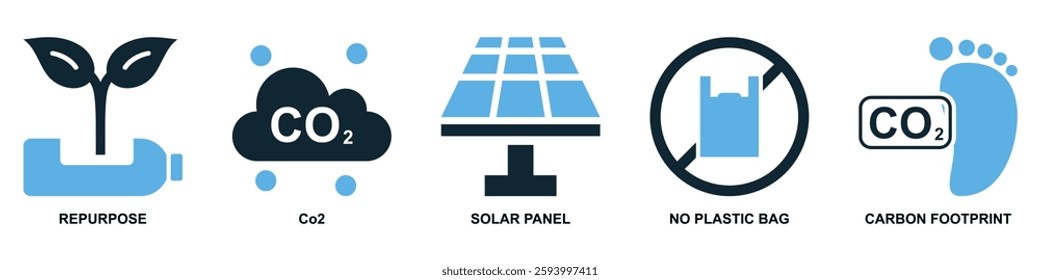 set of sustainable and ecology icon vectors featuring nature, recycling, renewable energy, and eco-friendly concepts. Ideal for environmental projects, green business