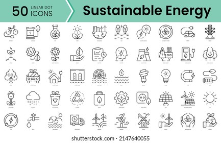 Set of sustainable energy icons. Line art style icons bundle. vector illustration