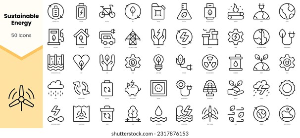 Set of sustainable energy Icons. Simple line art style icons pack. Vector illustration